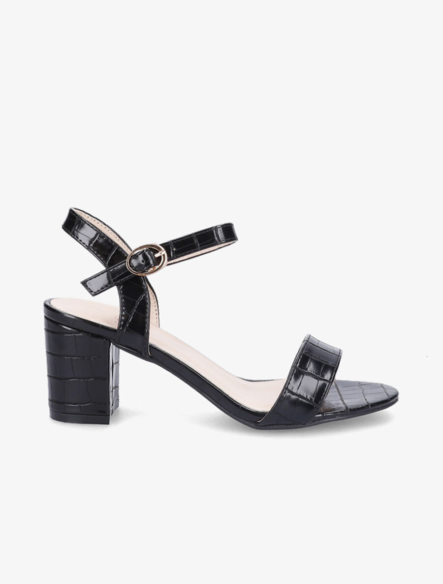 Sandales en simili vernis effet croco - Noir - 1