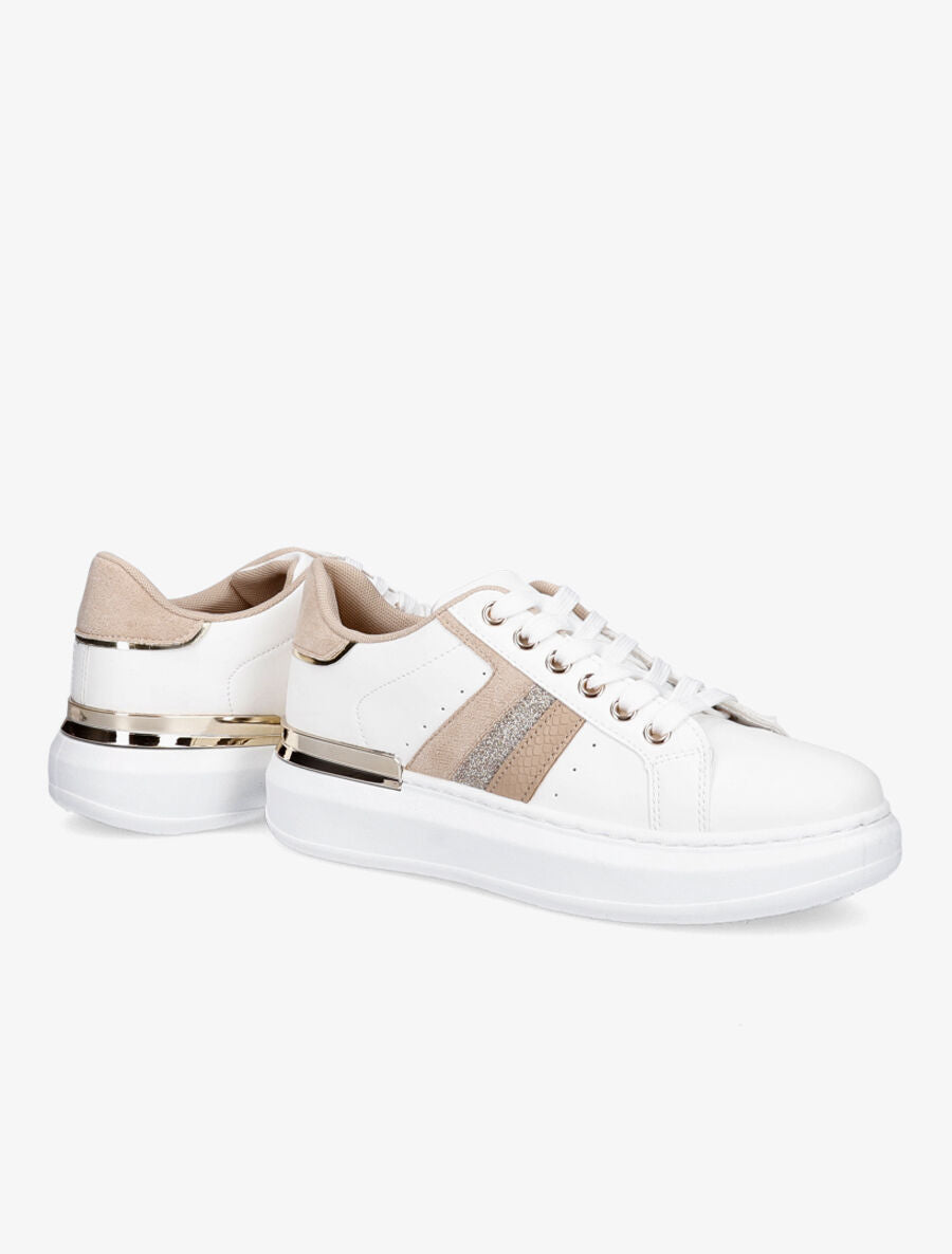 Baskets à détail python et paillettes - Beige - 4