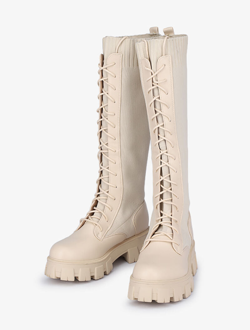 Bottes bi-matière à lacets styles rangers - Écru - 1