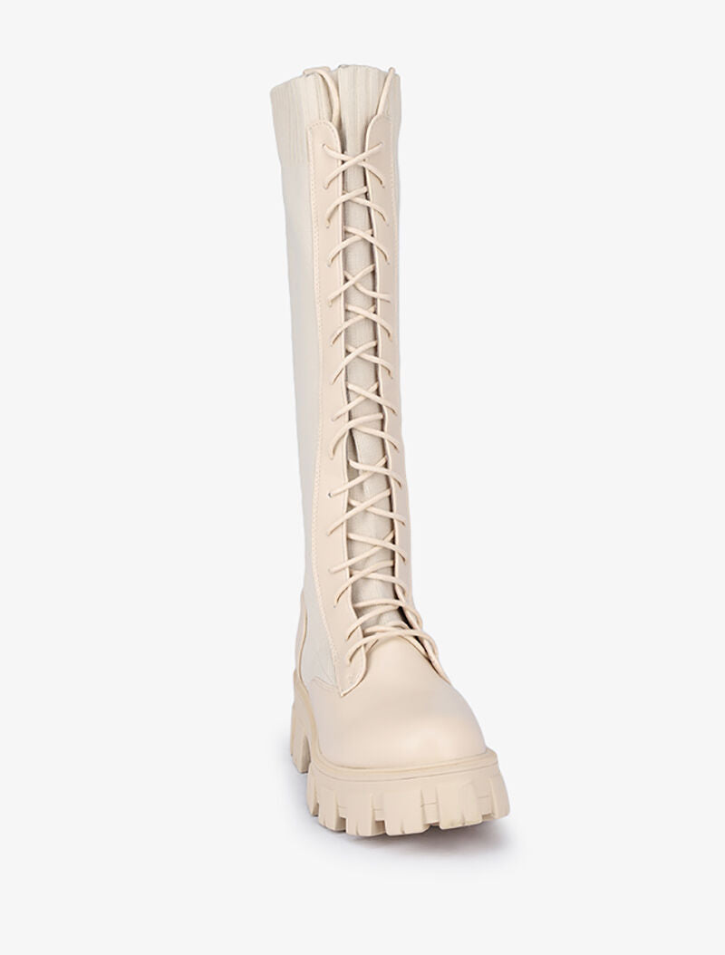 Bottes bi-matière à lacets styles rangers - Écru - 3