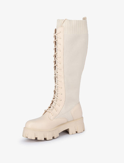 Bottes bi-matière à lacets styles rangers - Écru - 4