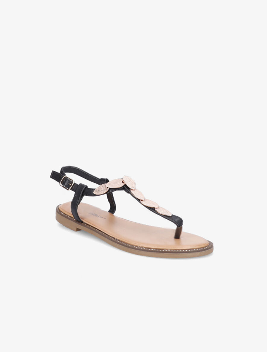 Nu-pieds à médailles style feuilles - Noir - 5