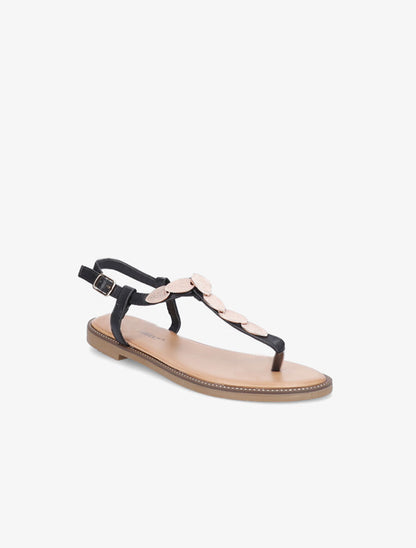 Nu-pieds à médailles style feuilles - Noir - 5