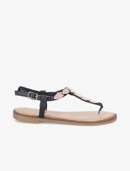 Nu-pieds à médailles style feuilles - Noir - 2