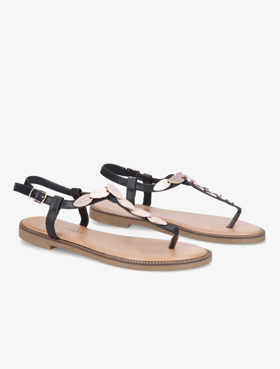 Nu-pieds à médailles style feuilles - Noir - 4