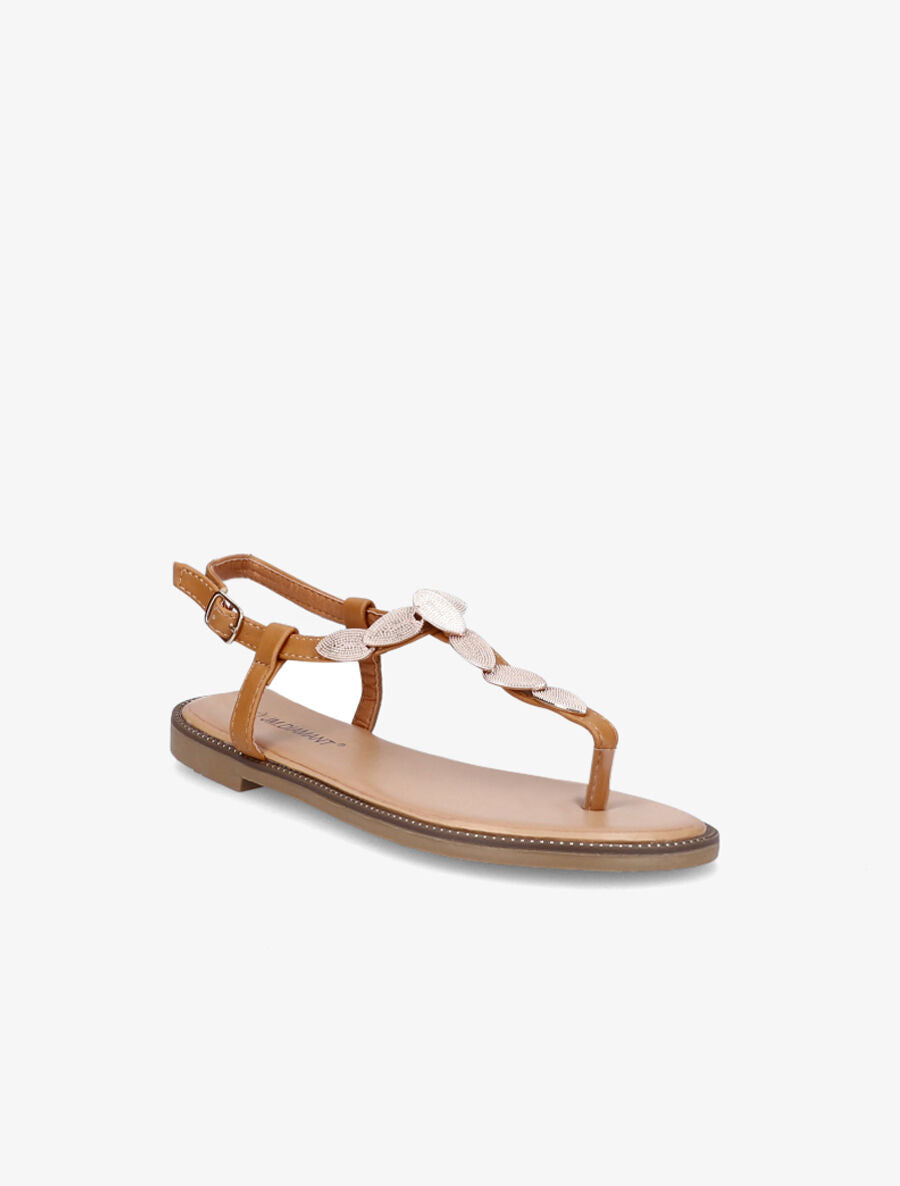 Nu-pieds à médailles style feuilles - Camel - 5