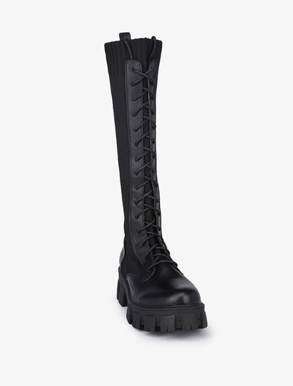 Bottes bi-matière à lacets styles rangers - Noir - 3