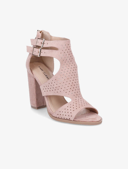 Sandales à talon et ganses ajourées et perforées - Rose - 2