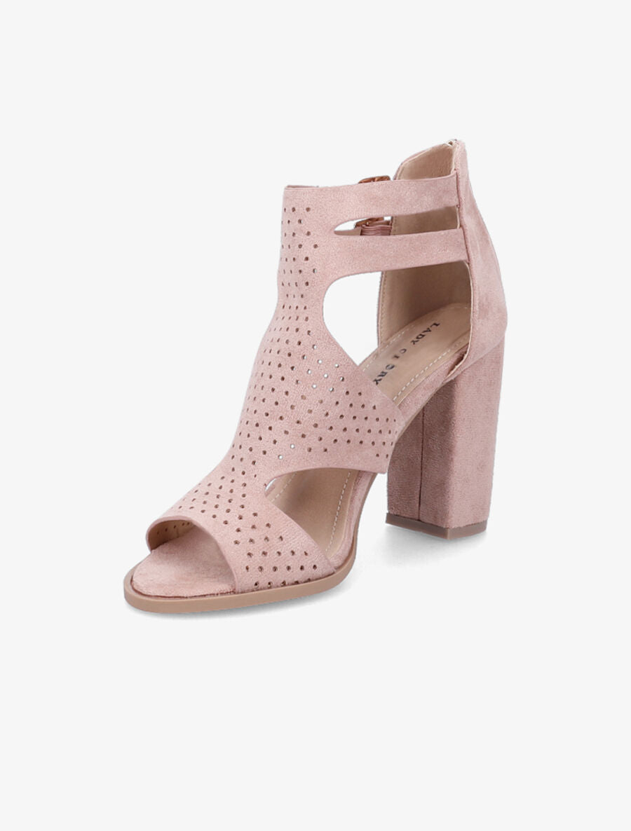 Sandales à talon et ganses ajourées et perforées - Rose - 3