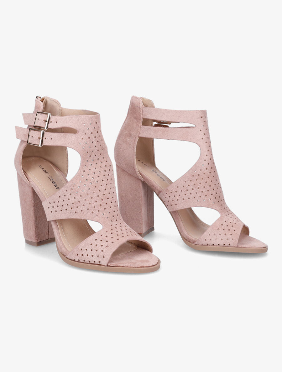 Sandales à talon et ganses ajourées et perforées - Rose - 4