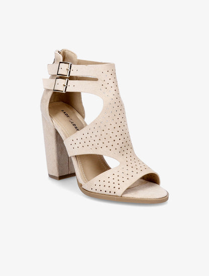 Sandales à talon et ganses ajourées et perforées - Beige - 2