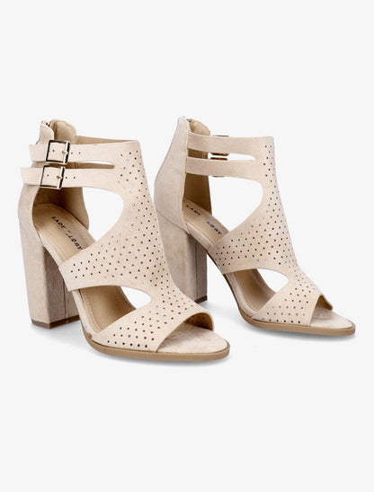Sandales à talon et ganses ajourées et perforées - Beige - 4