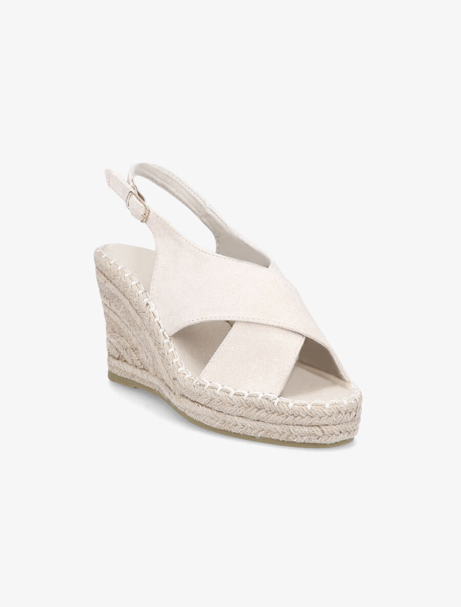 Sandales croisées à talon compensé - Beige - 2