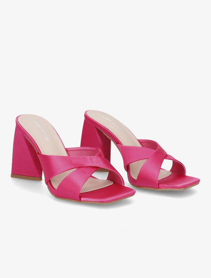 Mules satinées croisées - Fushia - 4