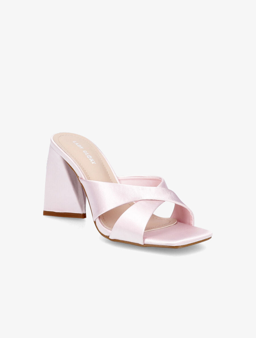 Mules satinées croisées - Rose - 2