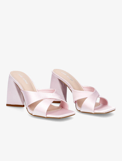 Mules satinées croisées - Rose - 4