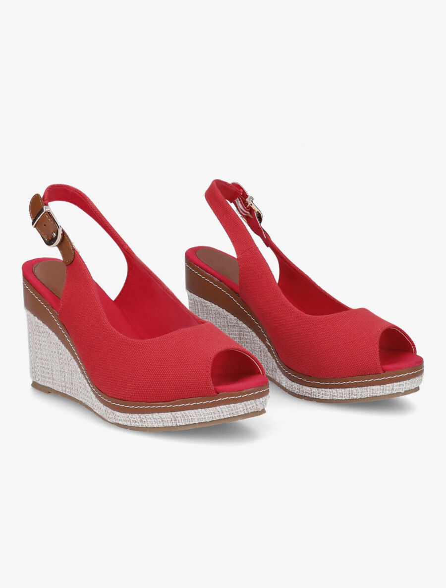 Sandales peep toe en toile - Rouge - 4