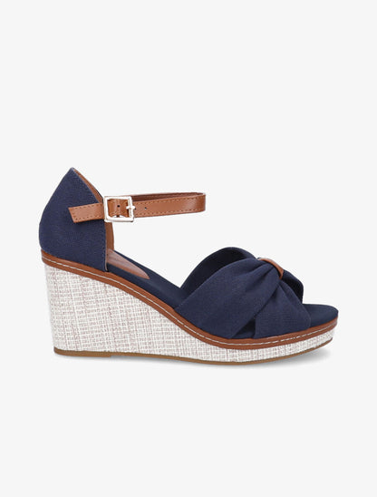 Sandales compensées à ganse style noeud - Marine - 1