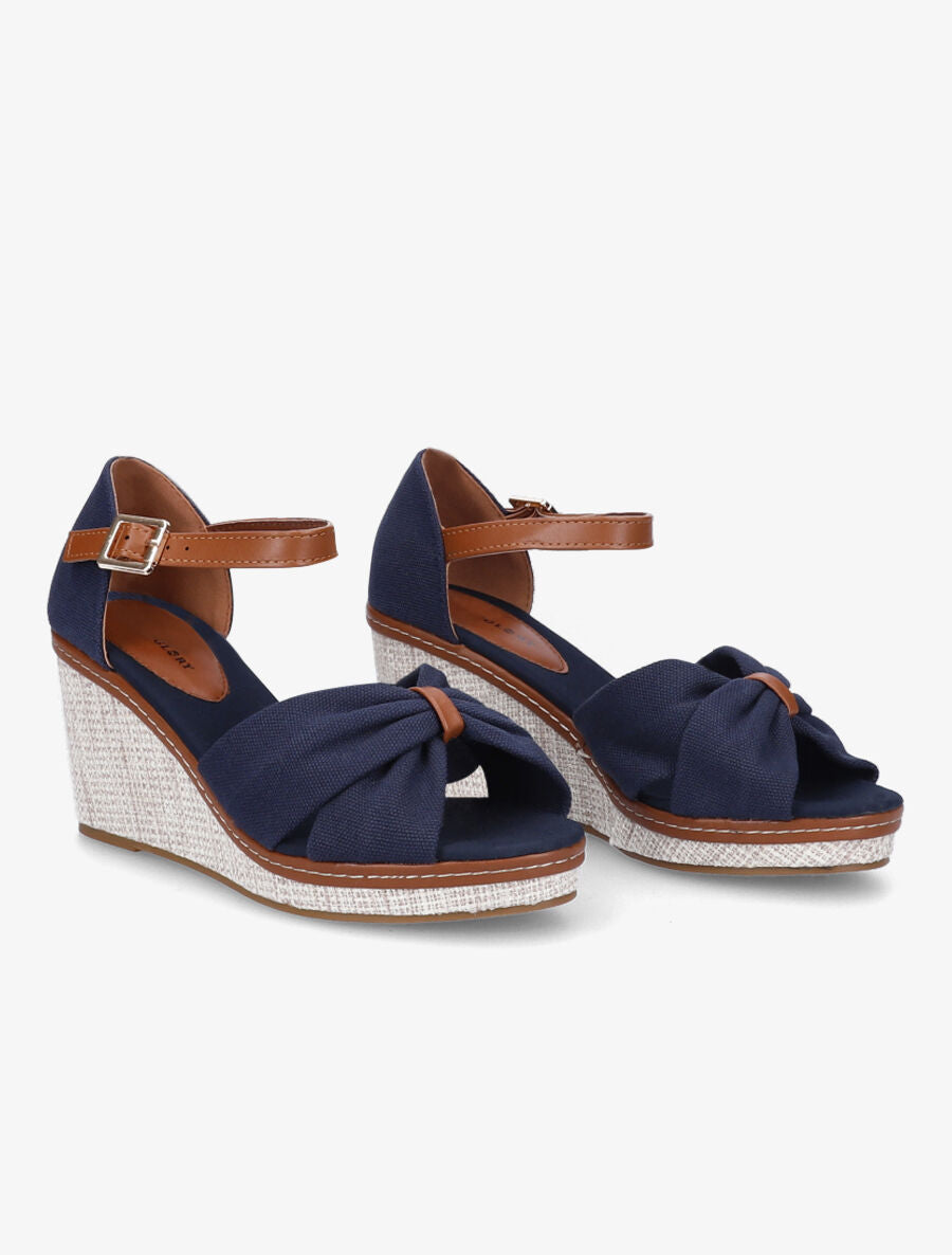 Sandales compensées à ganse style noeud - Marine - 4