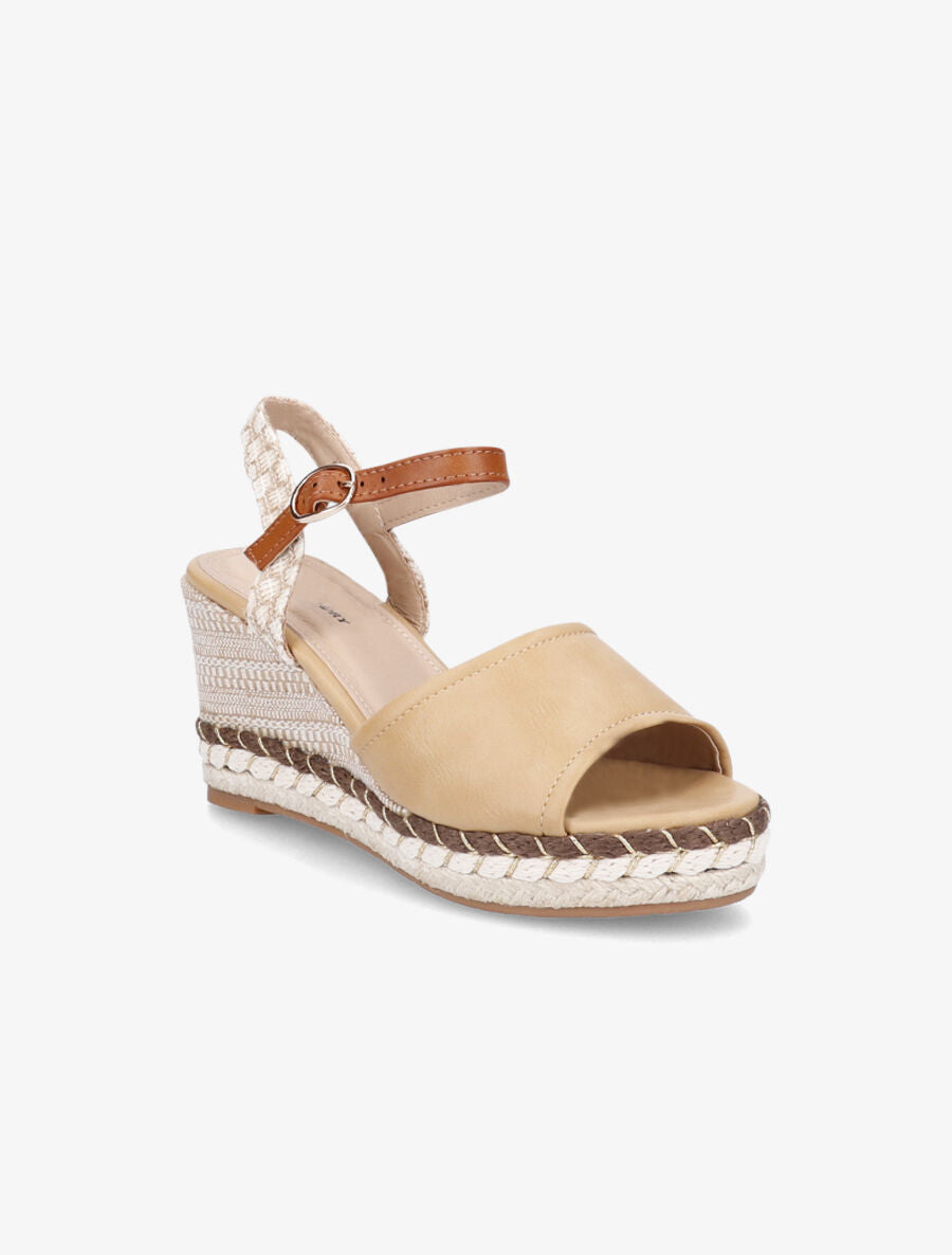 Sandales en simili à talon compensé stylisé - Beige - 2