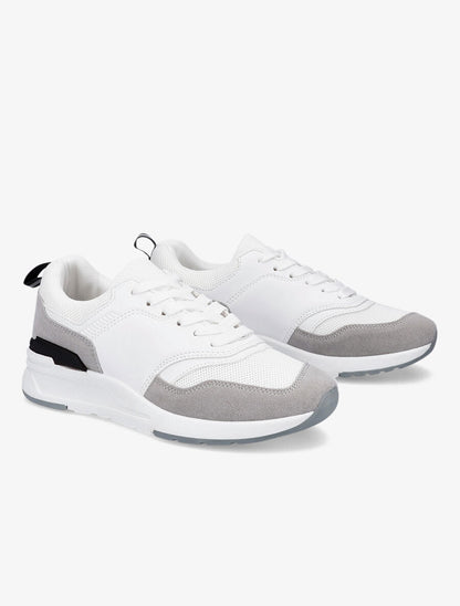 Sneakers en simili et mesh - Gris clair - 4