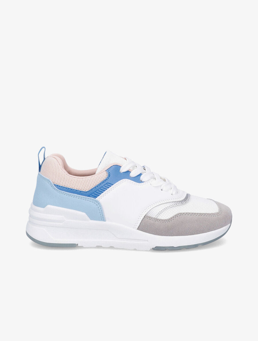 Sneakers en simili et mesh - Bleu - 1