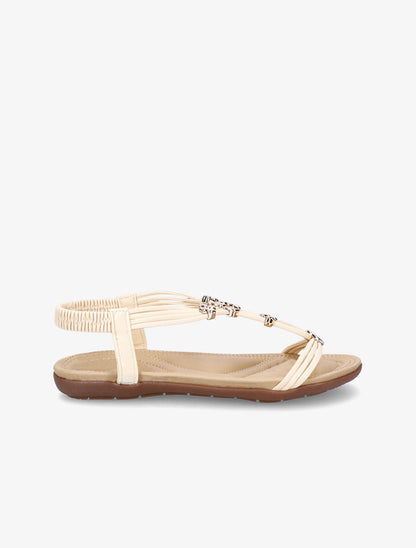 Nu-pieds à détail bijoux trèfles à quatre feuilles et contrefort élastiqué - Beige - 4