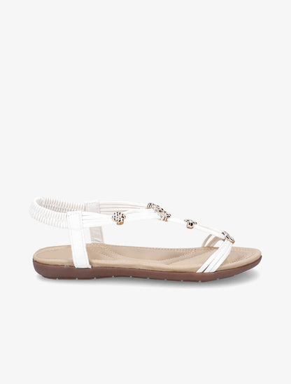 Nu-pieds à détail bijoux trèfles à quatre feuilles et contrefort élastiqué - Blanc - 3