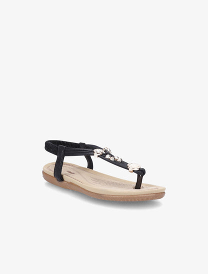 Nu-pieds à détail bijoux strassés et contrefort élastiqué - Noir - 1