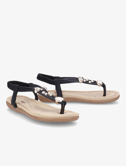 Nu-pieds à détail bijoux strassés et contrefort élastiqué - Noir - 4