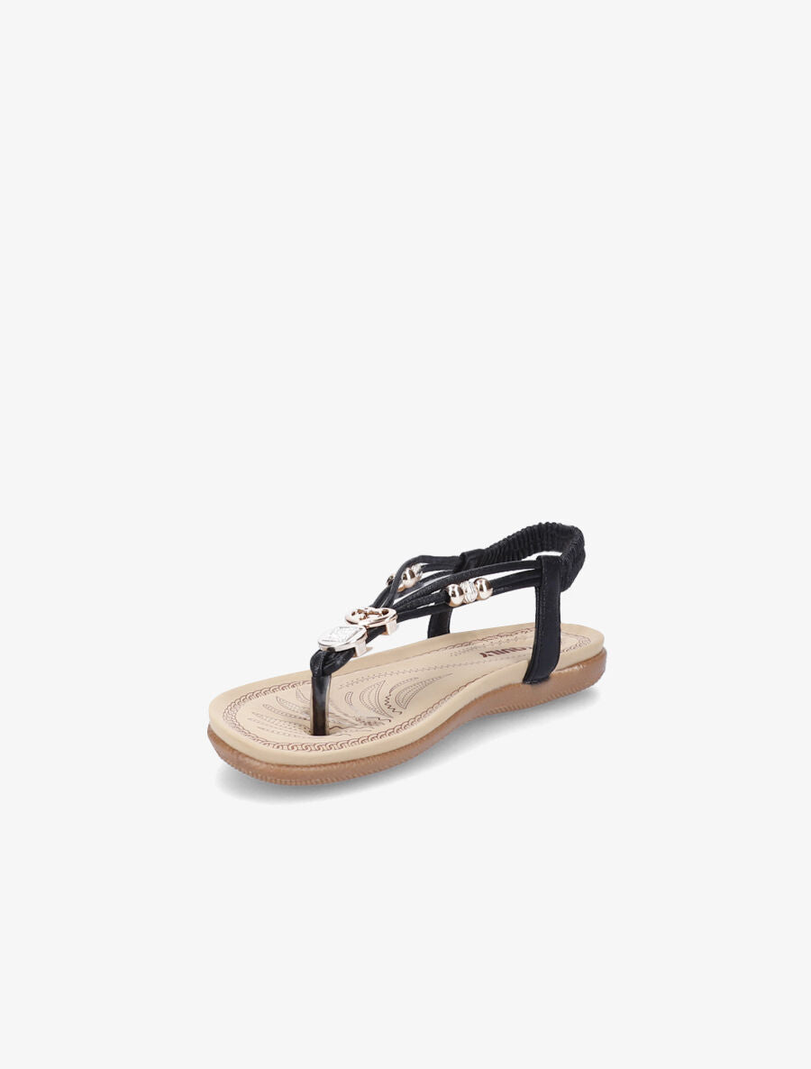 Nu-pieds à détail bijoux et contrefort élastiqué - Noir - 2