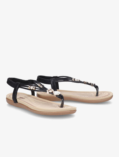 Nu-pieds à détail bijoux et contrefort élastiqué - Noir - 4