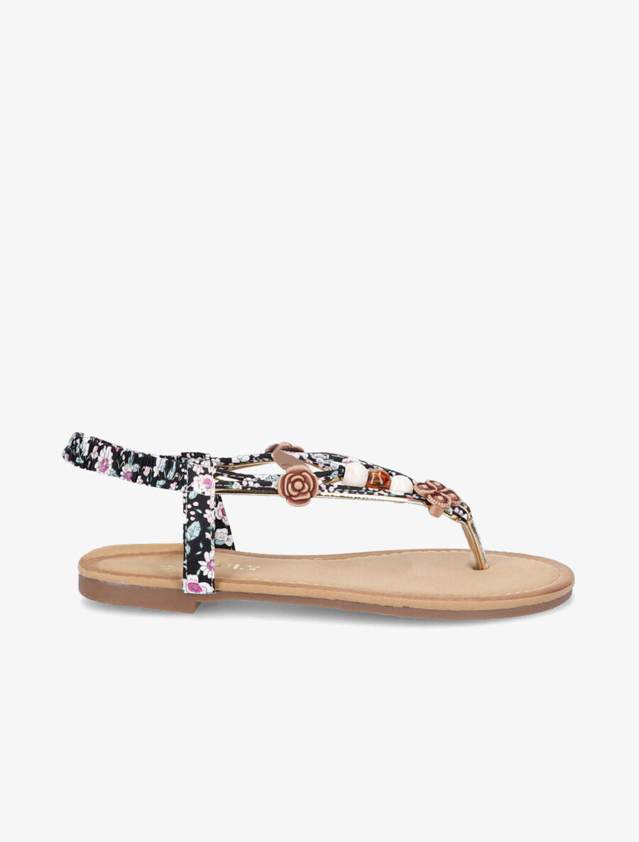 Nu-pieds fleuris à perles - Noir - 3
