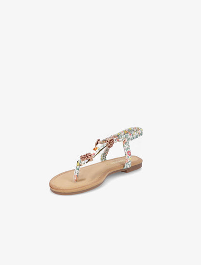 Nu-pieds fleuris à perles - Écru - 2