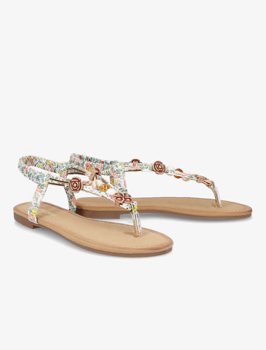 Nu-pieds fleuris à perles - Écru - 4