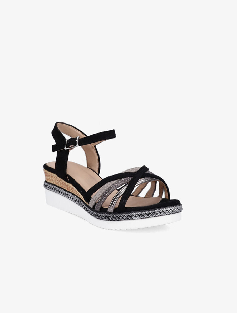 Sandales compensées à brides croisées - Noir - 2