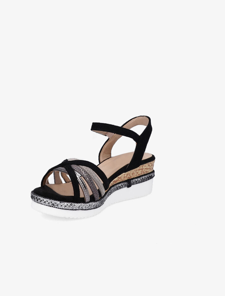 Sandales compensées à brides croisées - Noir - 3