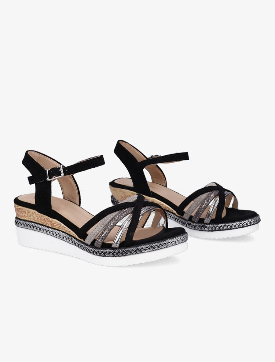 Sandales compensées à brides croisées - Noir - 4
