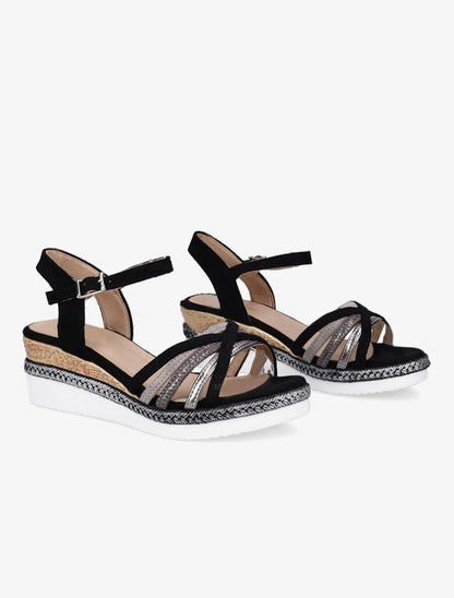 Sandales compensées à brides croisées - Noir - 4