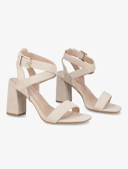 Sandales en suédine à brides croisées - Beige - 4