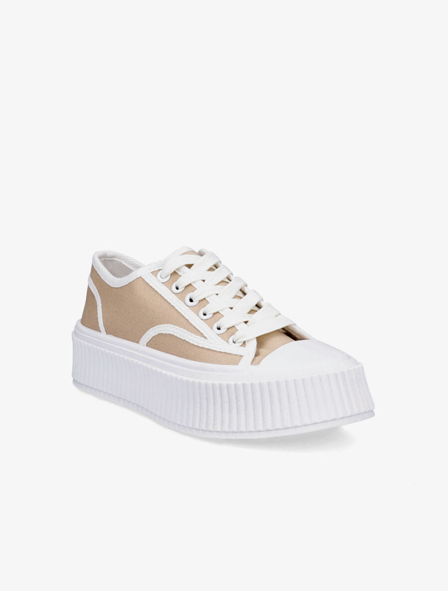 Tennis en tissu à semelle plateforme - Beige - 2