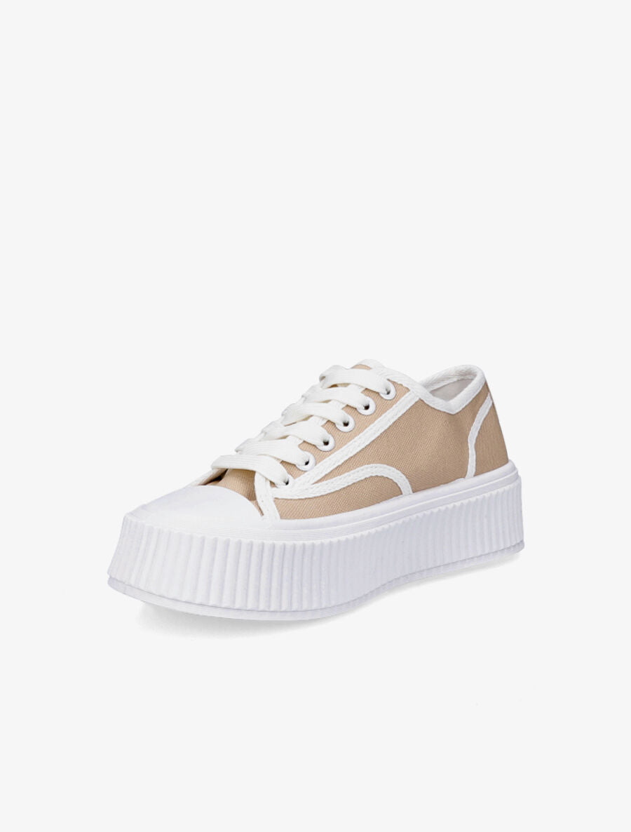 Tennis en tissu à semelle plateforme - Beige - 3