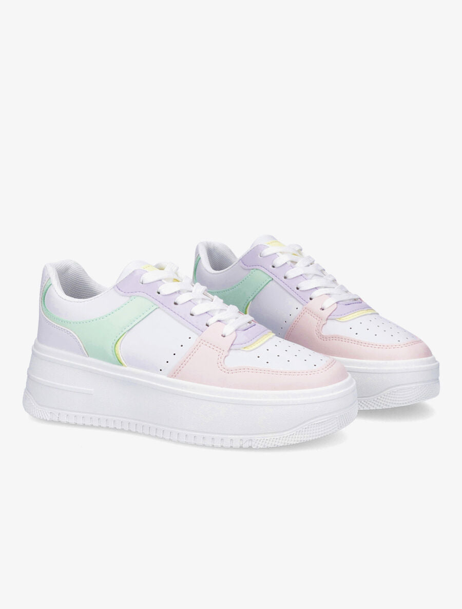 Sneakers en simili à plateforme - Rose - 4