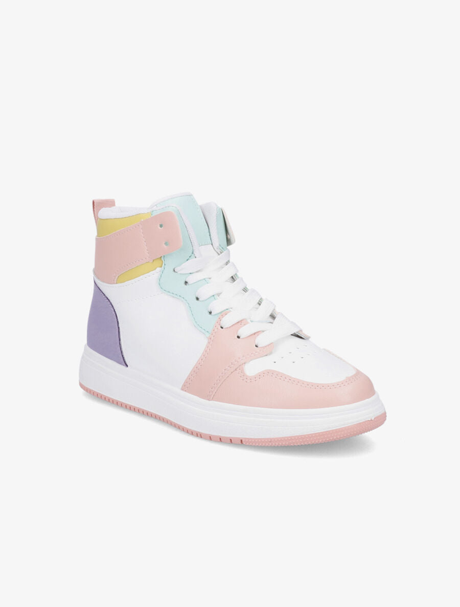 Sneakers montantes en simili - Rose/blanc - 2
