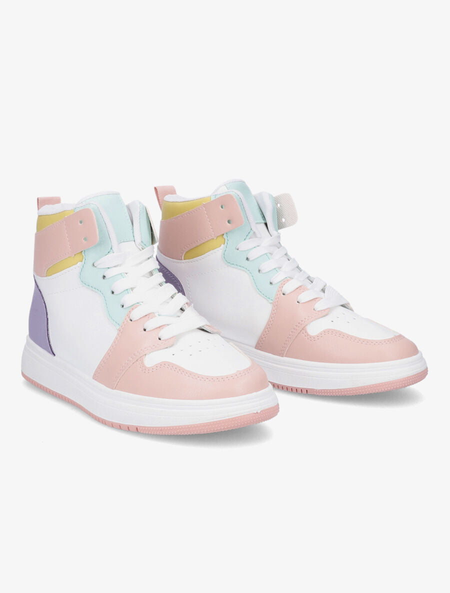 Sneakers montantes en simili - Rose/blanc - 4