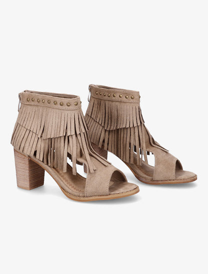 Sandales à franges et clous - Taupe - 4