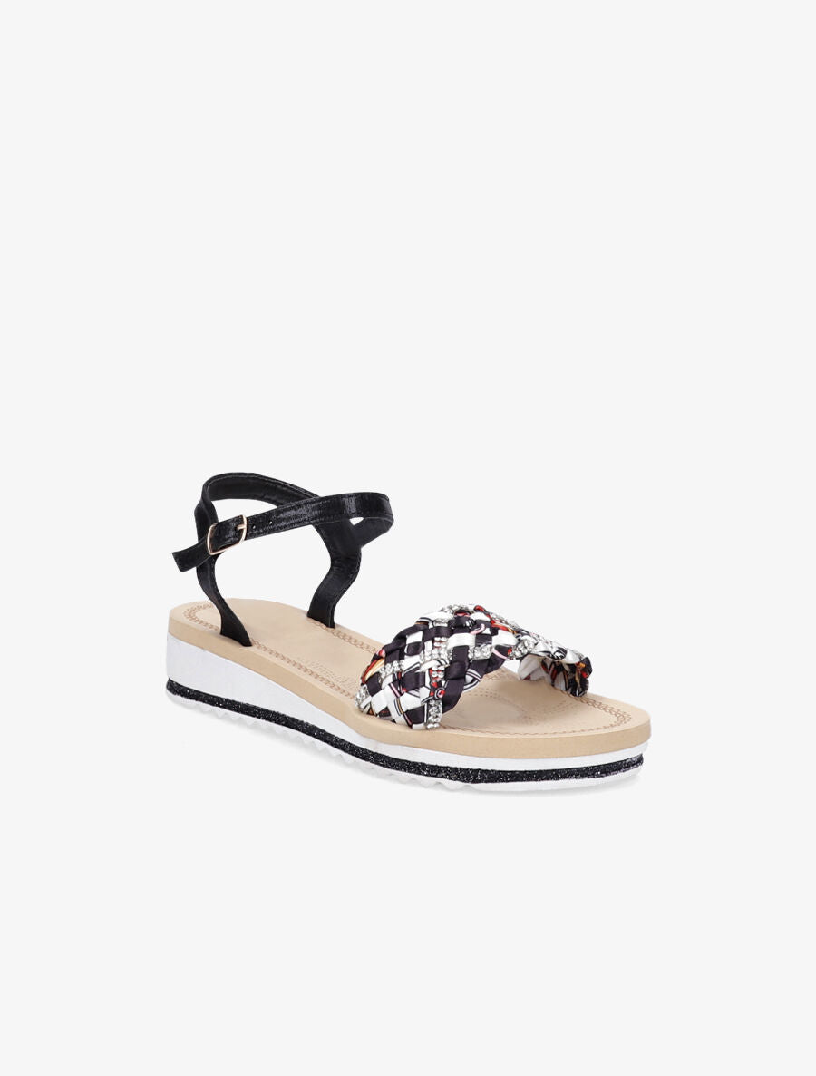 Nu-pieds en tissu tressé graphique - Noir - 5