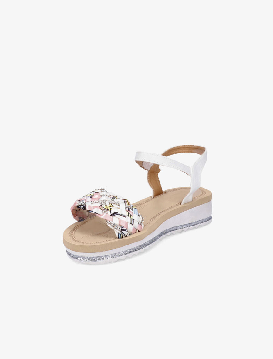 Nu-pieds en tissu tressé graphique - Blanc - 3