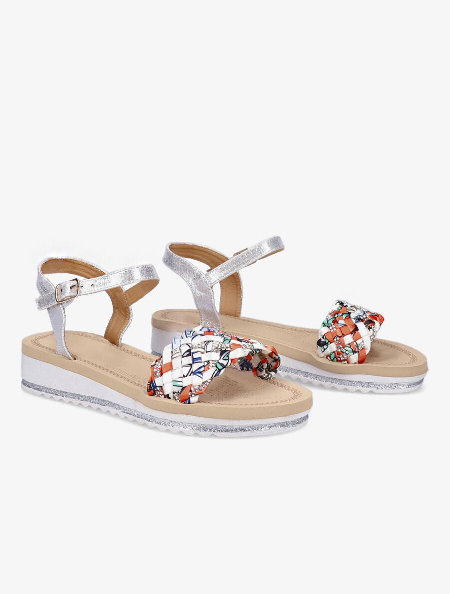 Nu-pieds en tissu tressé graphique - Argent - 4