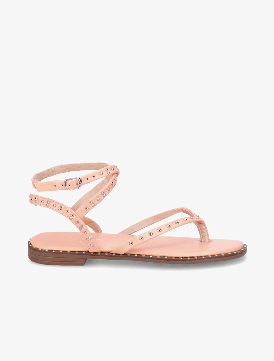 Nu-pieds à tour de cheville clouté - Corail - 2